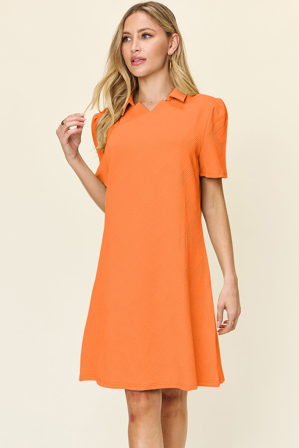 Preorder Full Size Texture Collared Neck Short Sleeve Dress