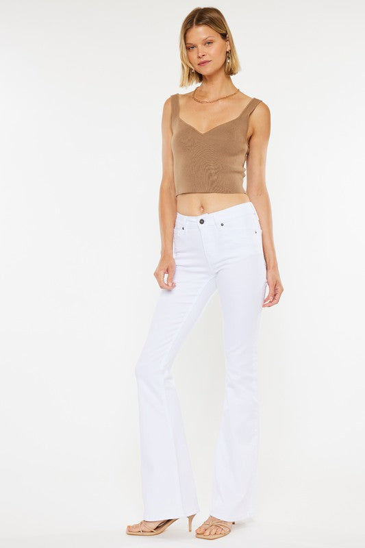 Mid Rise White Flare Jeans