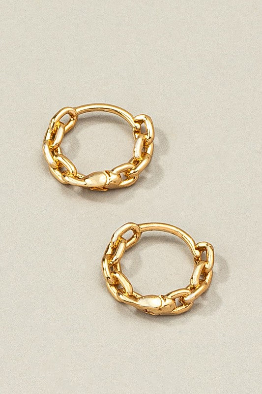 brass chain shape huggie hoop earrings