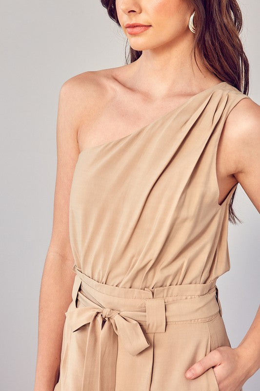 GOLDEN ONE SHOULDER SELF TIE ROMPER