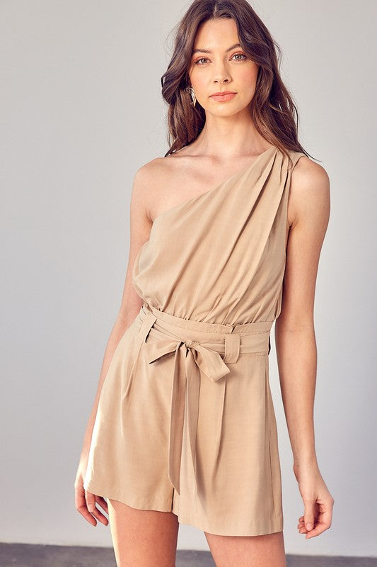 GOLDEN ONE SHOULDER SELF TIE ROMPER