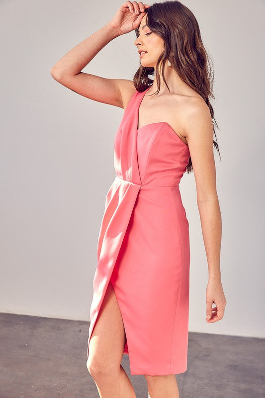 KATE ONE SHOULDER OVERLAP DRESS