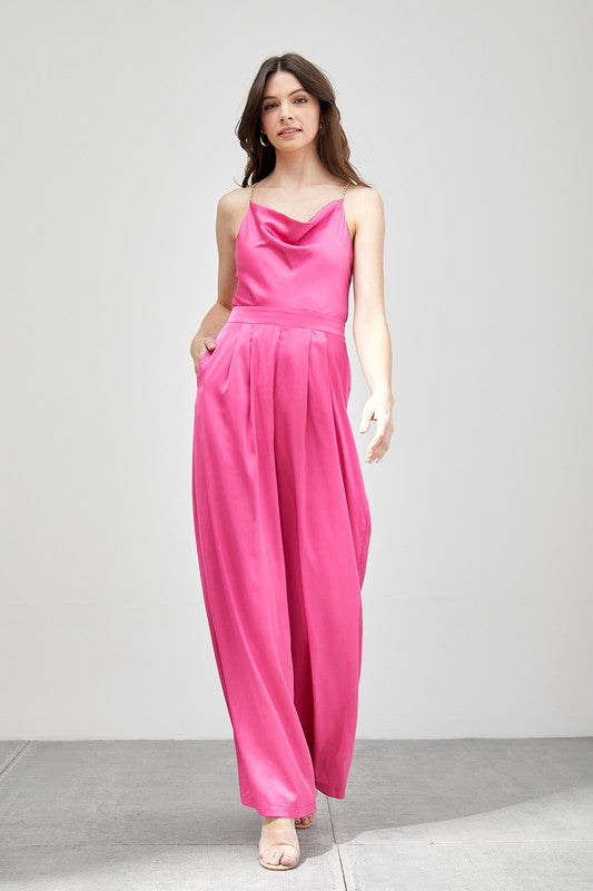 Elegant Affair Cowl Neck Trim Detail Jumpsuit