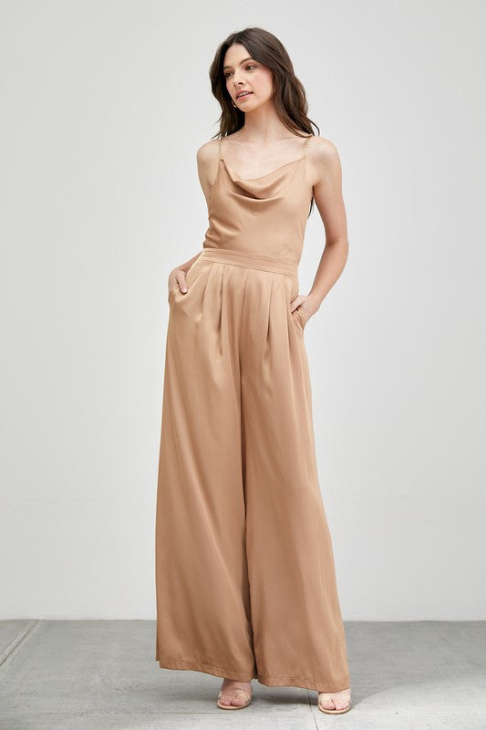 Elegant Affair Cowl Neck Trim Detail Jumpsuit