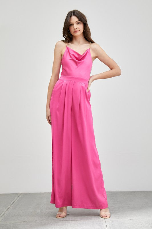 Elegant Affair Cowl Neck Trim Detail Jumpsuit