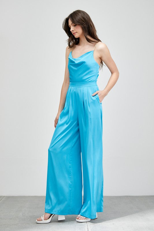 Elegant Affair Cowl Neck Trim Detail Jumpsuit