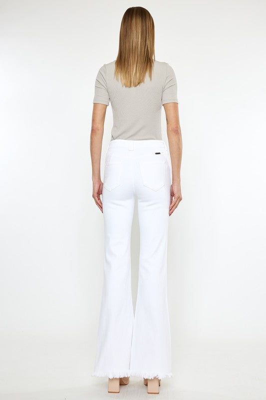 High Rise White Flare Jeans