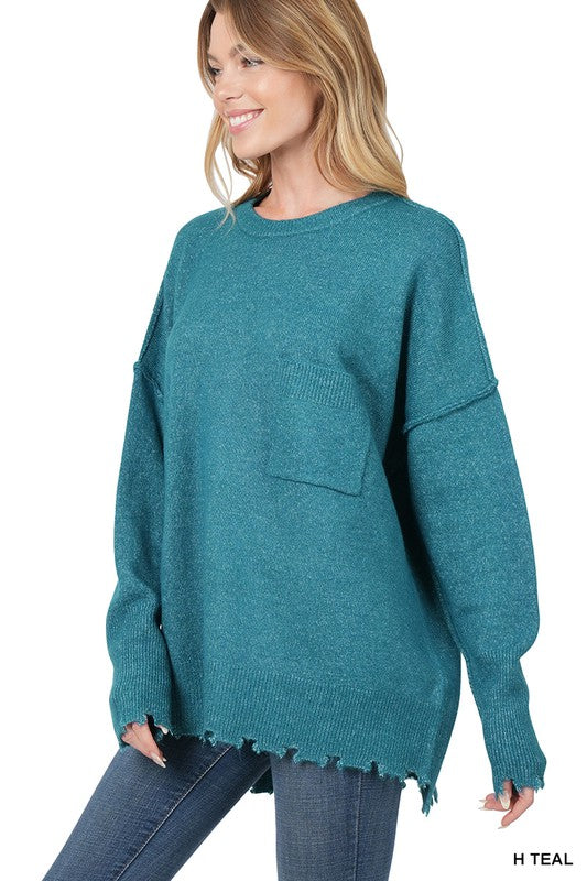 DISTRESSED MELANGE OVERSIZED SWEATER