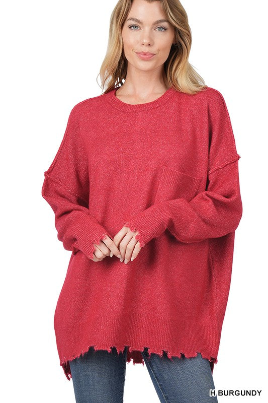 DISTRESSED MELANGE OVERSIZED SWEATER