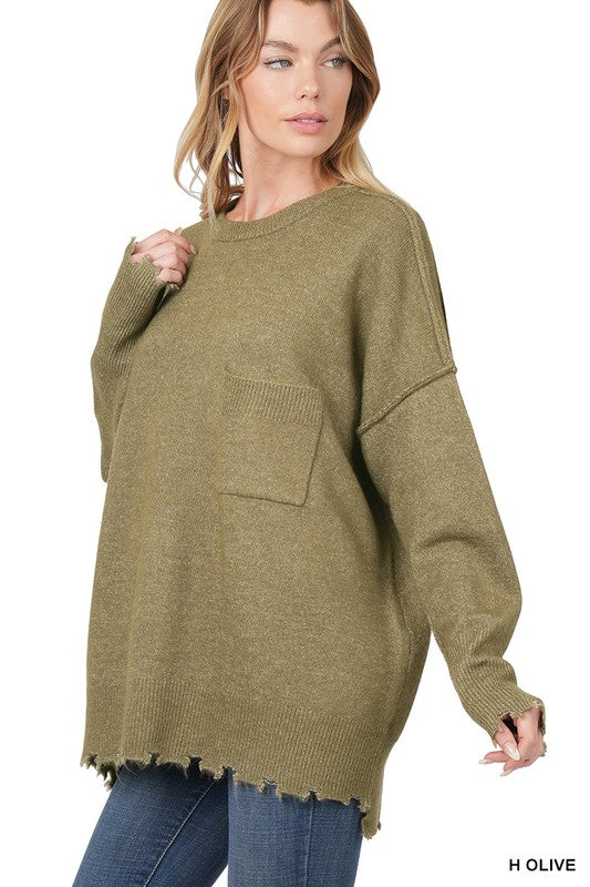 DISTRESSED MELANGE OVERSIZED SWEATER