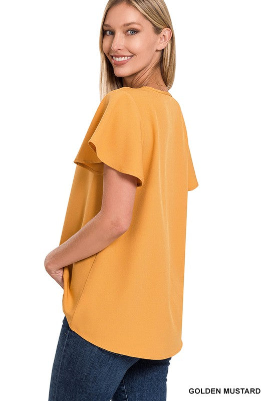 CATHERINE FLUTTER SLEEVE V-NECK TOP