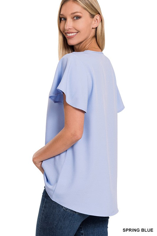 CATHERINE FLUTTER SLEEVE V-NECK TOP