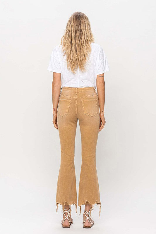 Khaki Vintage High Rise Distressed Flare Jeans