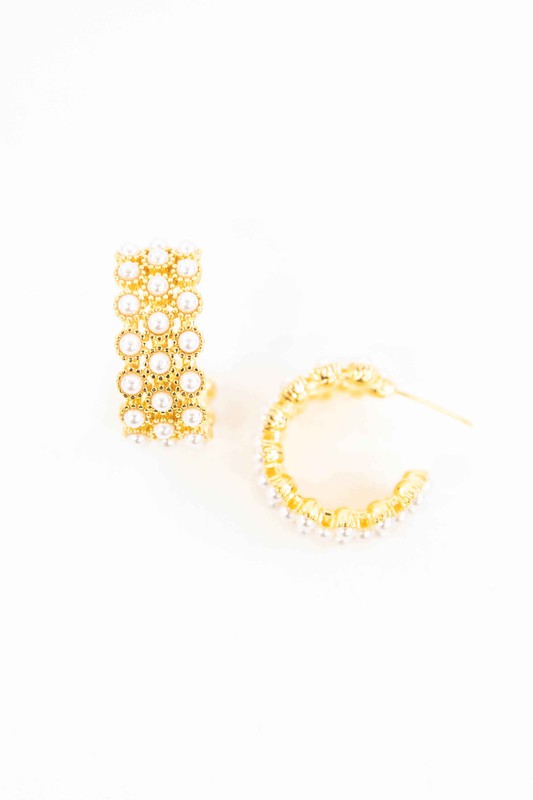 Pearl Lattice Hoop Earrings