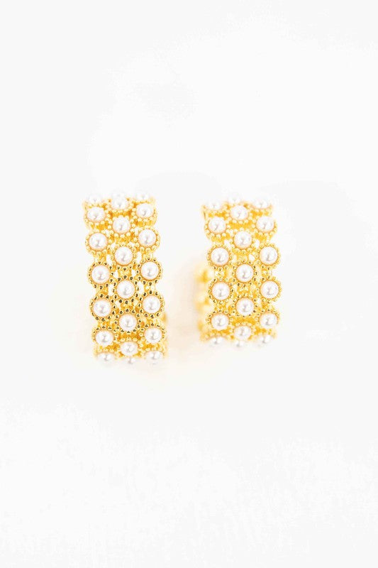 Pearl Lattice Hoop Earrings