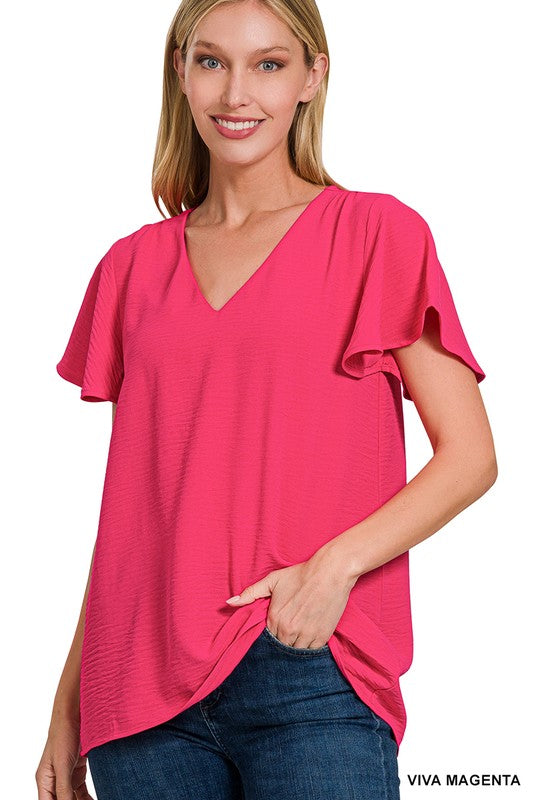 Woven Airflow Flutter Sleeve Top