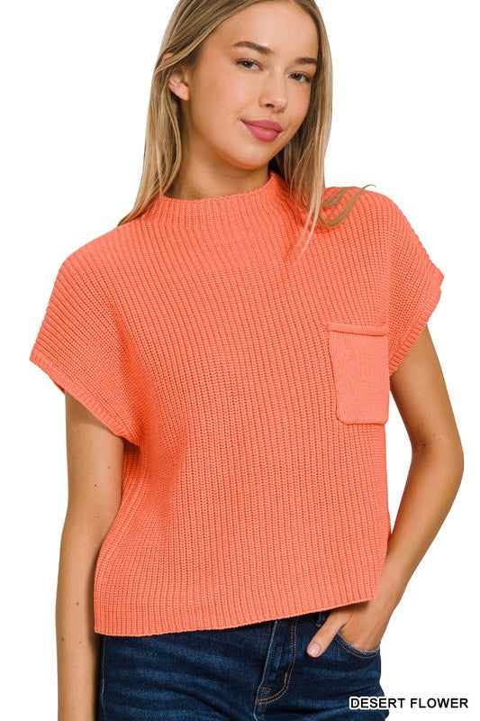 Mock Neck Short Sleeve Cropped Sweater