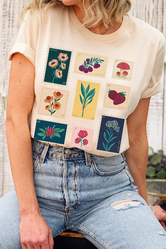 Plants Stamps Graphic T Shirts