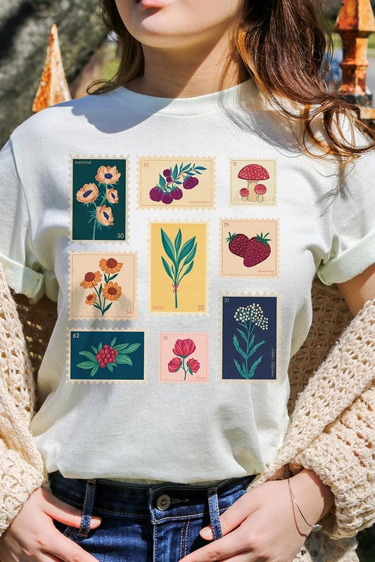 Plants Stamps Graphic T Shirts