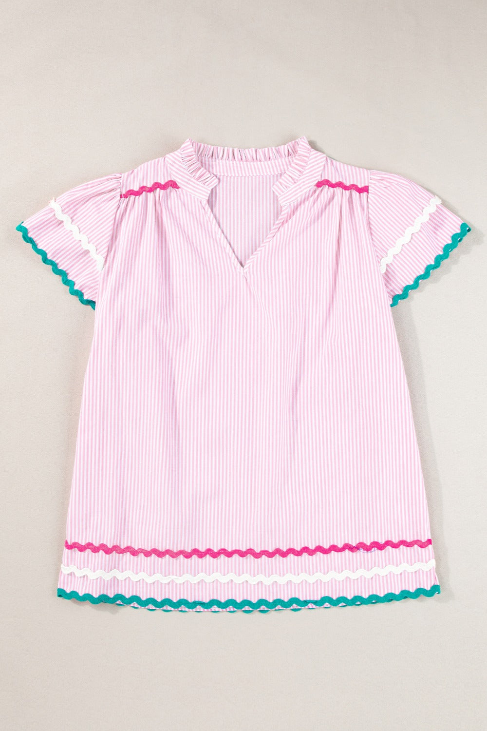 Preorder Striped Notched Short Sleeve Blouse