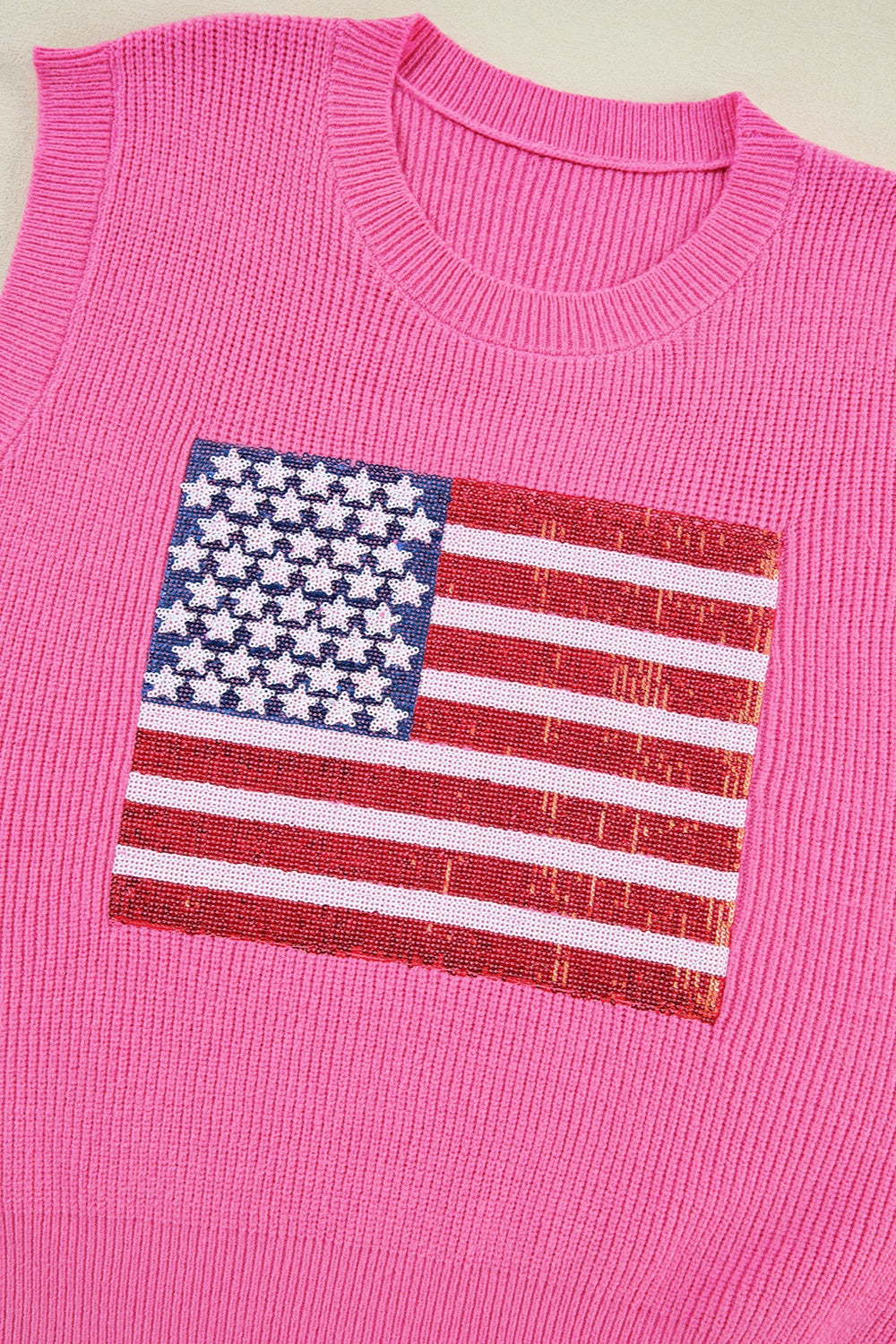 Preorder Sequin US Flag Round Neck Sweater Vest