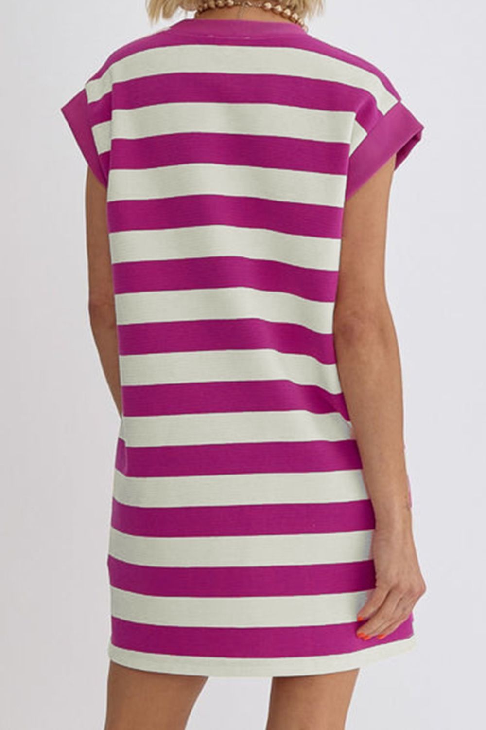 Preorder Striped Round Neck Cap Sleeve Dress