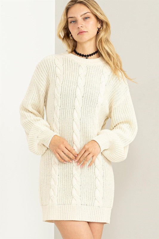 Carley Cable-Knit Ribbed Mini Sweater Dress