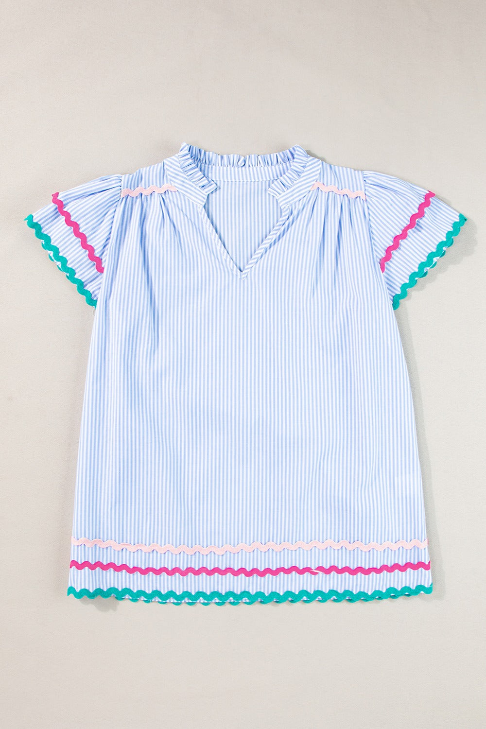 Preorder Striped Notched Short Sleeve Blouse