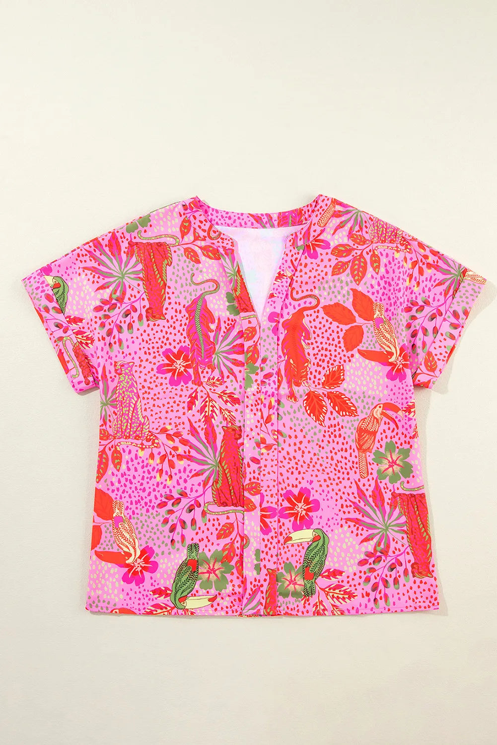 Printed Notched Short Sleeve Top