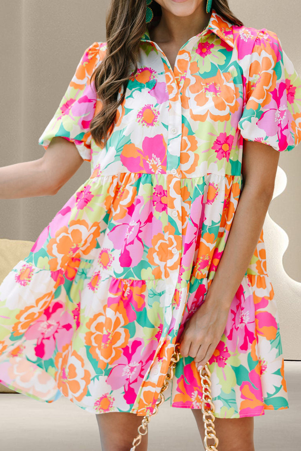 Preorder Tiered Printed Short Sleeve Mini Dress