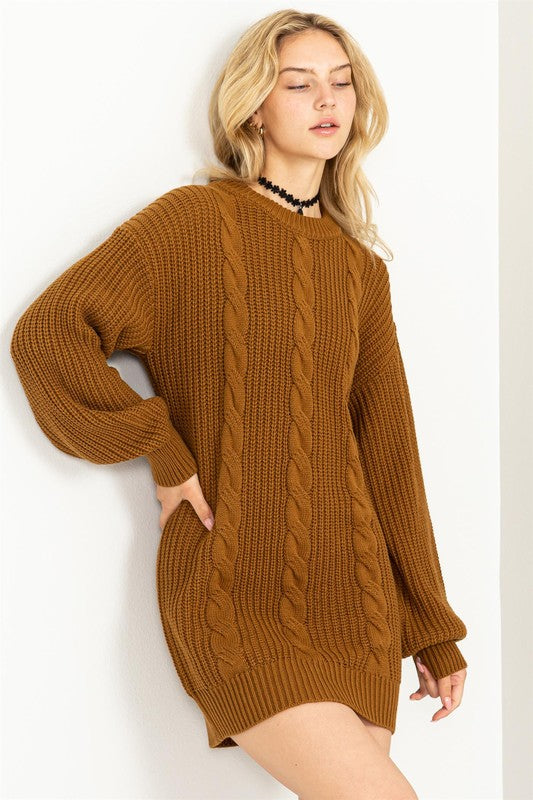 Carley Cable-Knit Ribbed Mini Sweater Dress