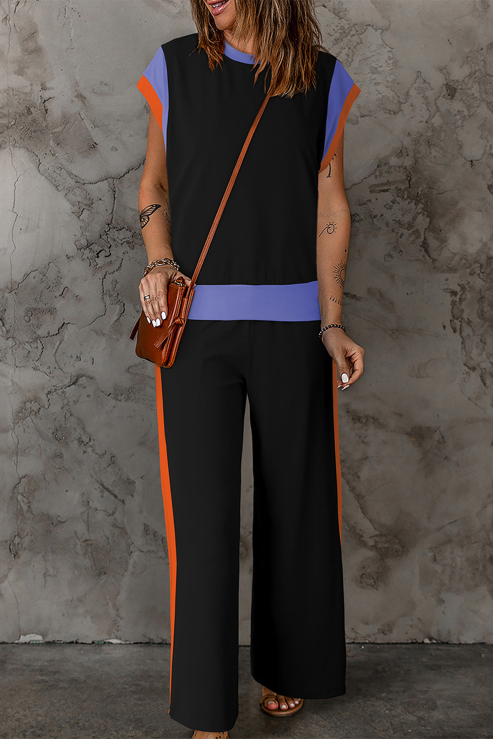 Preorder Contrast Round Neck Top and Pants Set