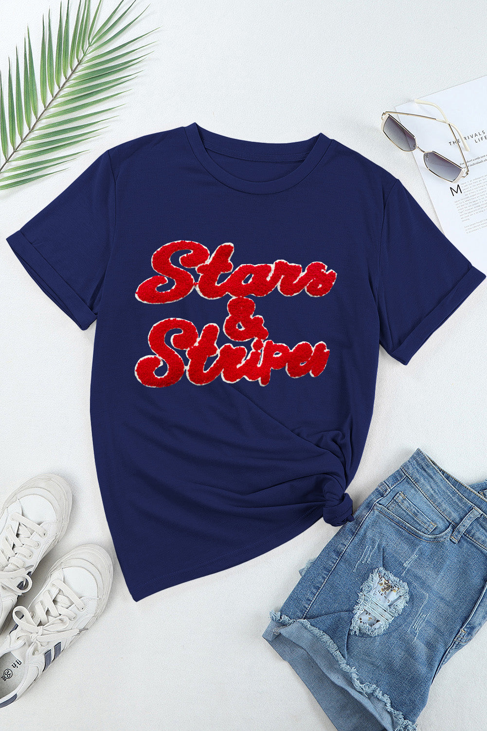 Preorder Stars and Stripes Letter Round Neck Short Sleeve T-Shirt