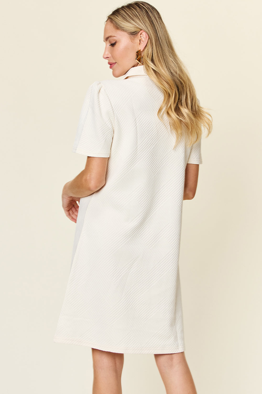 Preorder Full Size Texture Collared Neck Short Sleeve Dress