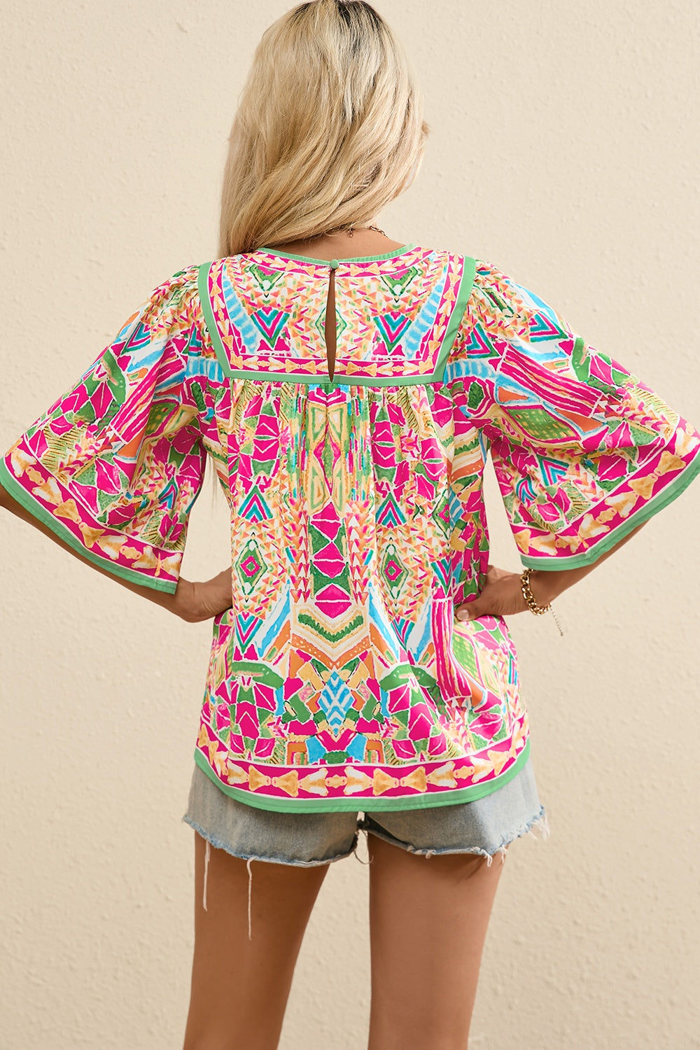 Preorder Printed Round Neck Half Sleeve Blouse