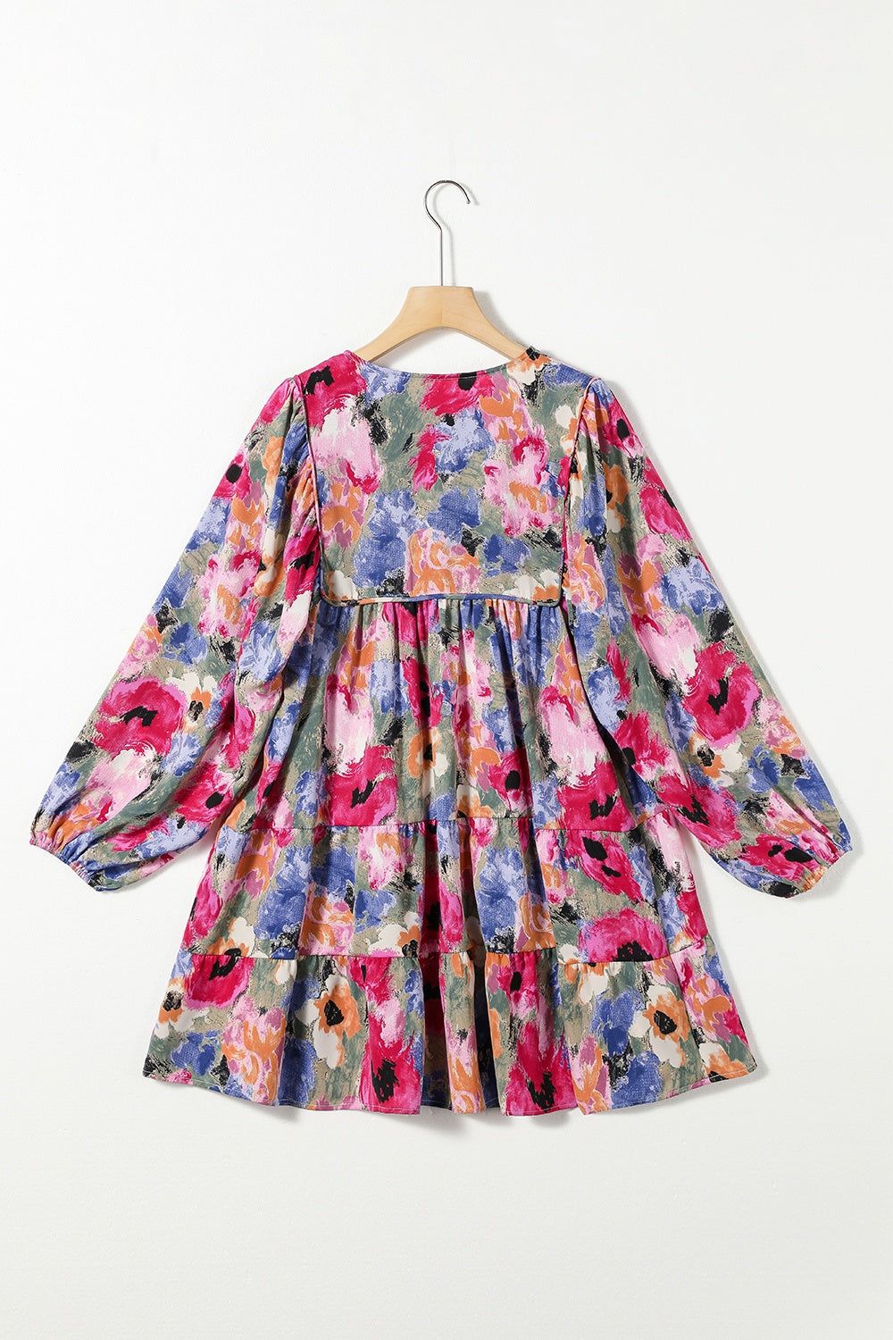 Preorder Printed Tie Neck Long Sleeve Mini Dress