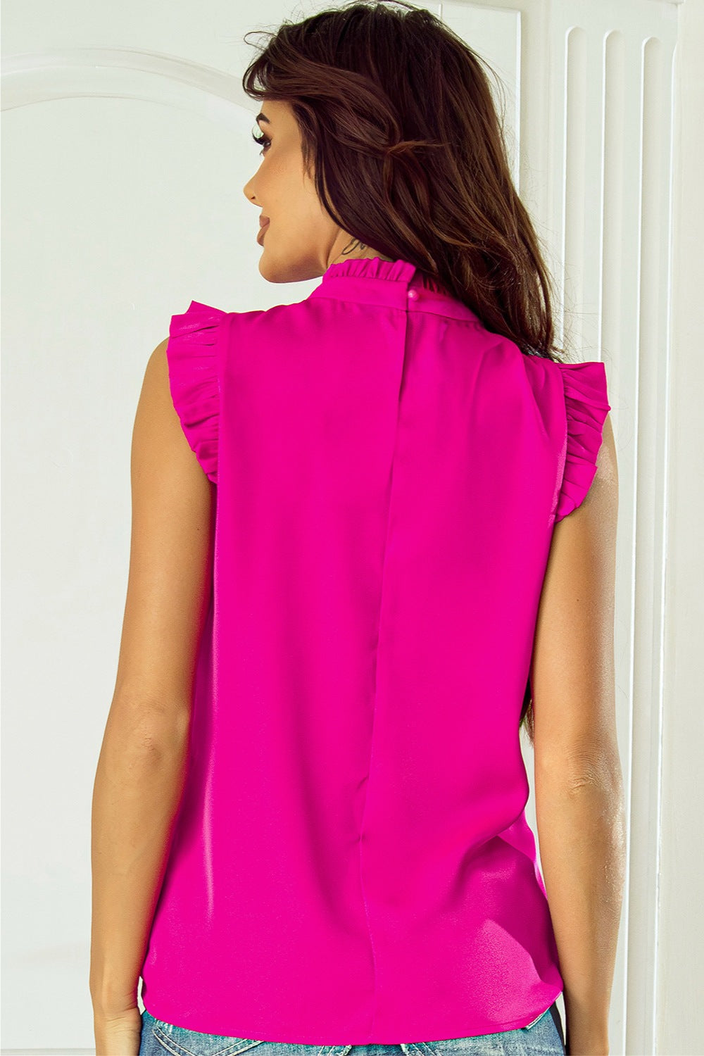 Preorder Ruffled Mock Neck Cap Sleeve Blouse