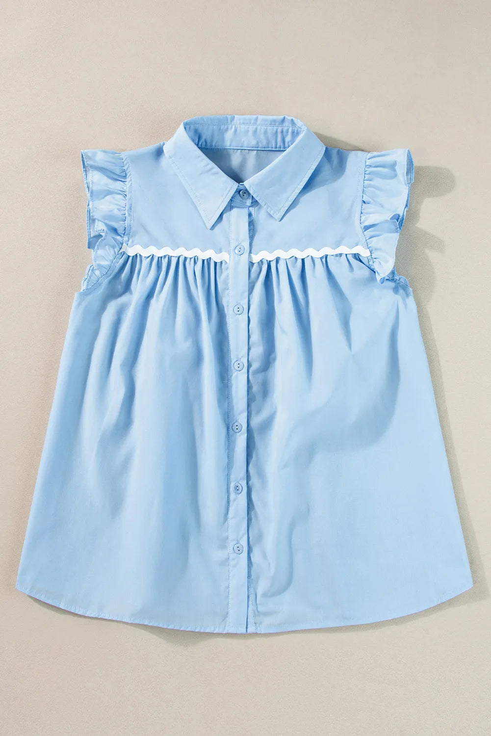 Ruffled Collared Neck Cap Sleeve Shirt