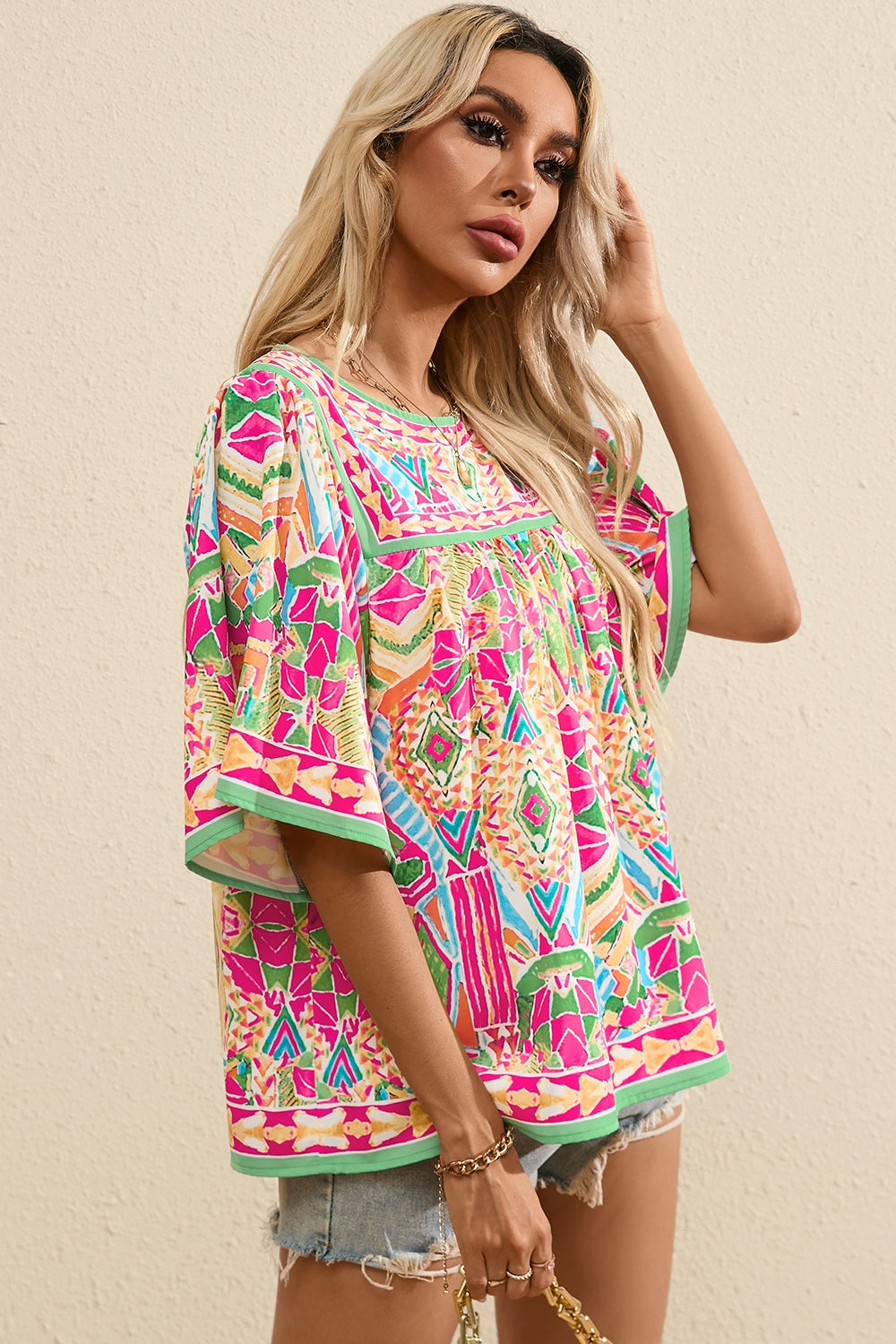 Preorder Printed Round Neck Half Sleeve Blouse