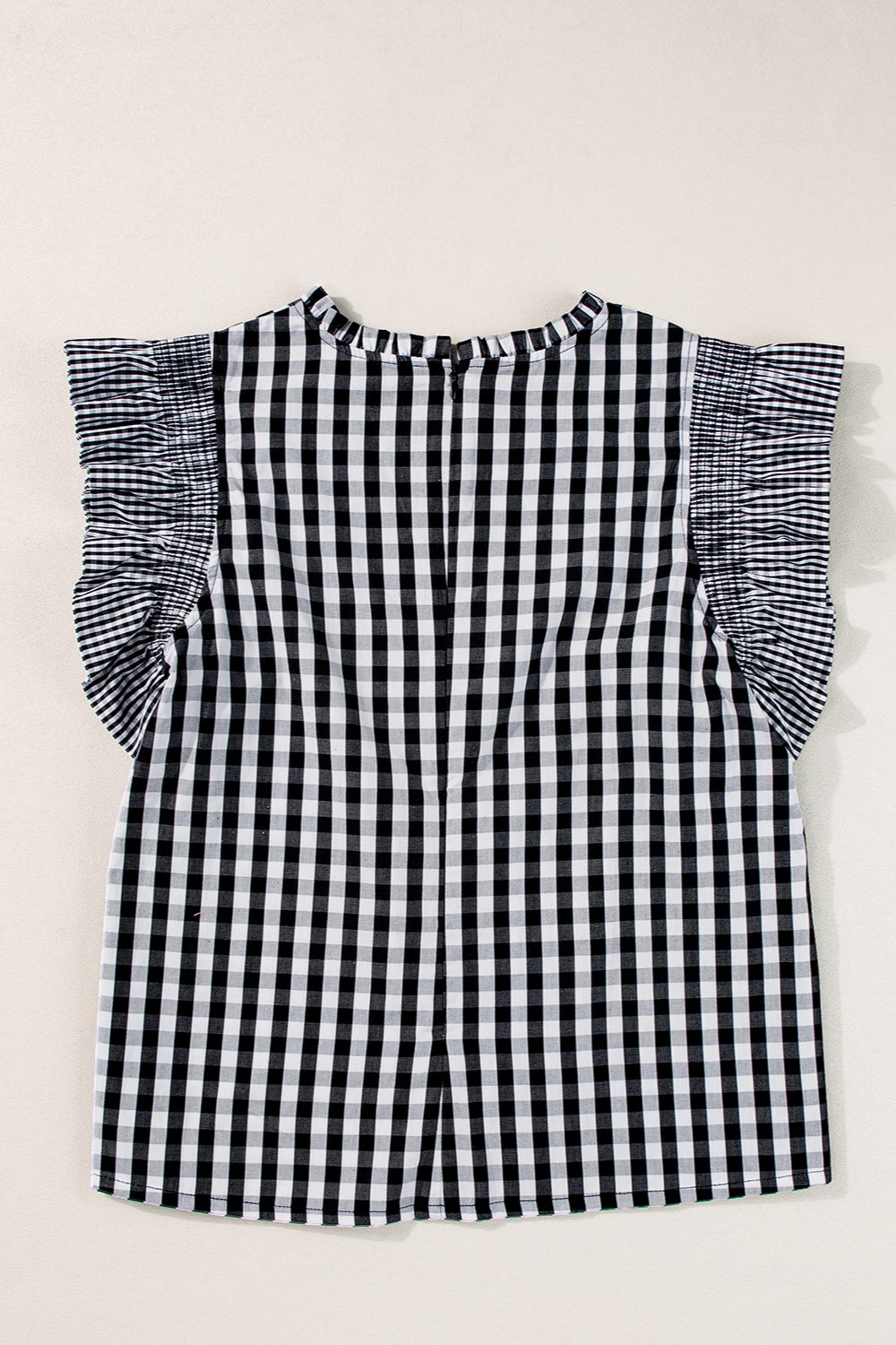 Preorder Ruffled Plaid Mock Neck Cap Sleeve Blouse