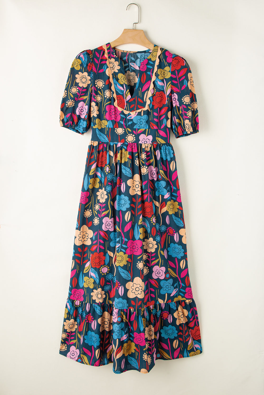 Preorder Printed Notched Puff Sleeve Midi Dress