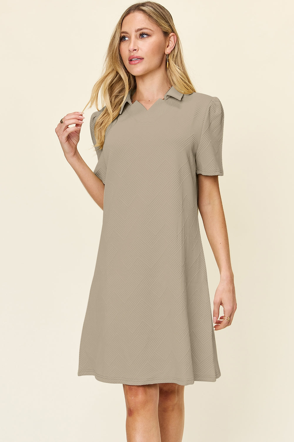 Preorder Full Size Texture Collared Neck Short Sleeve Dress