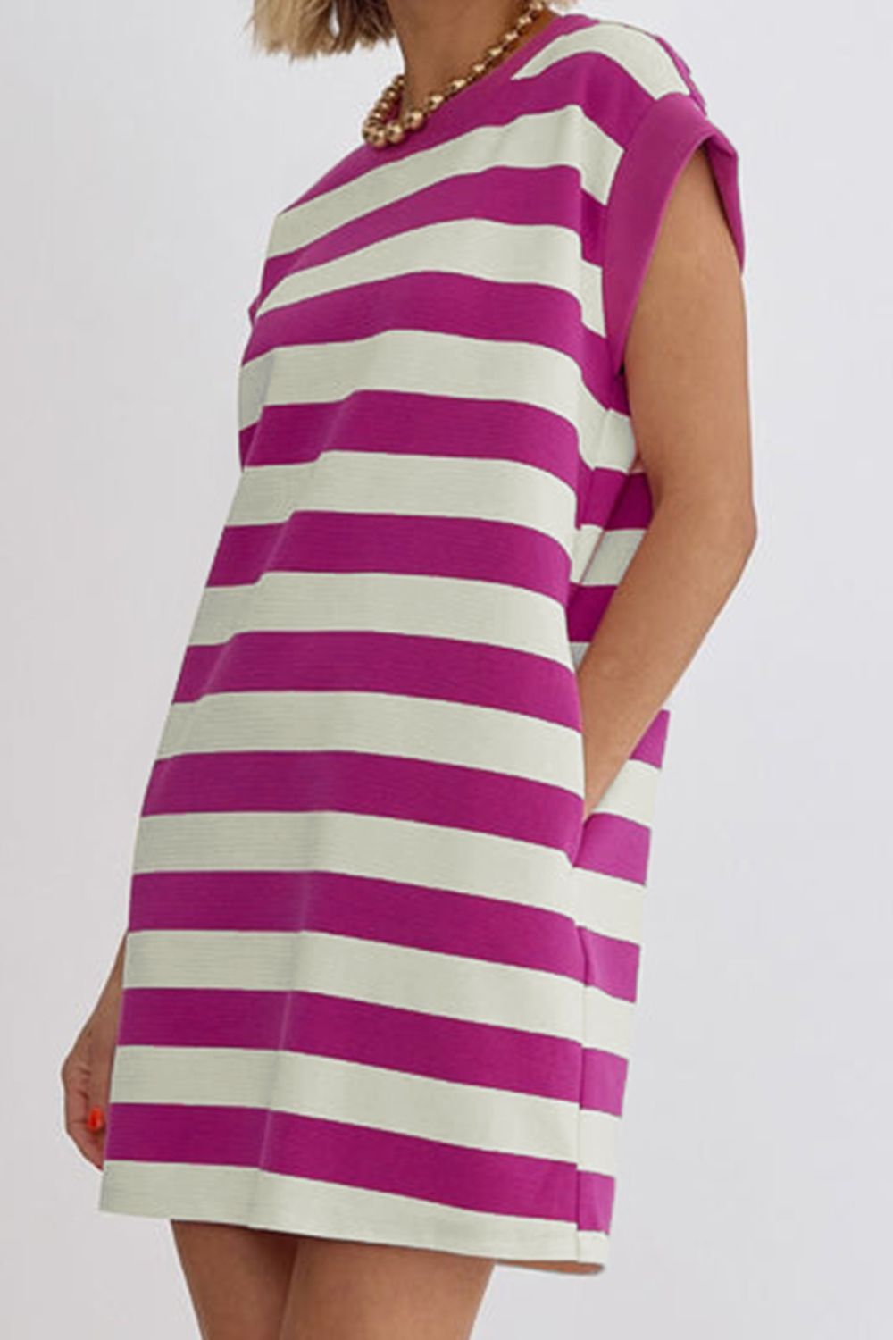 Preorder Striped Round Neck Cap Sleeve Dress