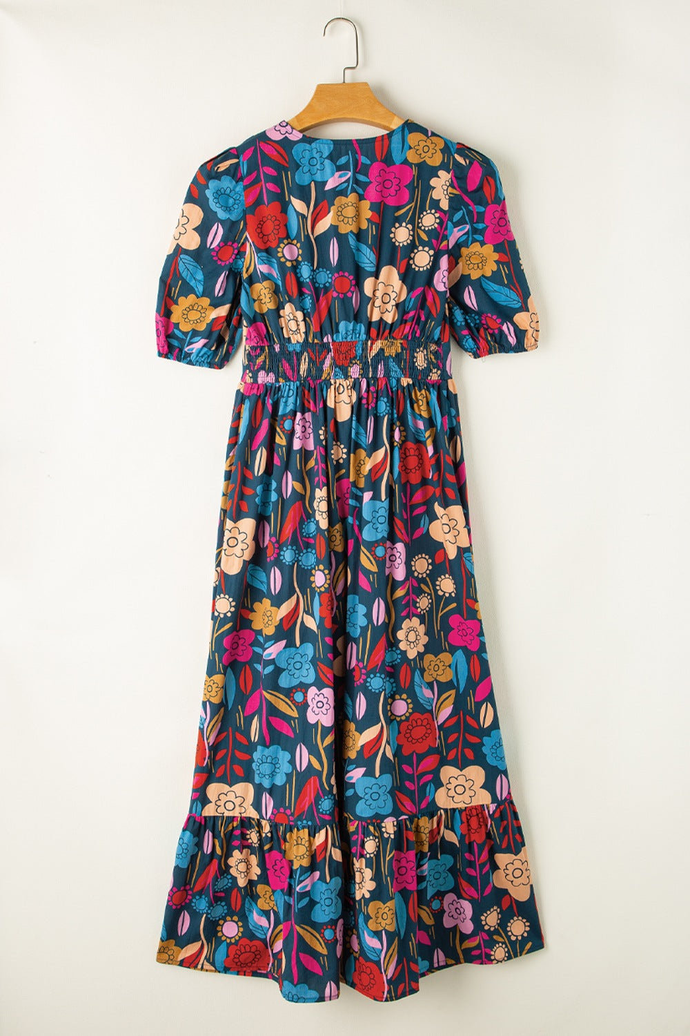 Preorder Printed Notched Puff Sleeve Midi Dress