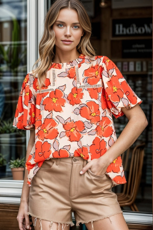 Preorder Printed Round Neck Short Sleeve Blouse