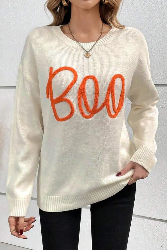 Preorder BOO Round Neck Long Sleeve Sweater