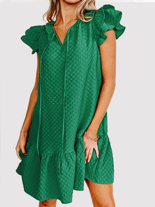 Preorder Ruffled Tie Neck Cap Sleeve Dress