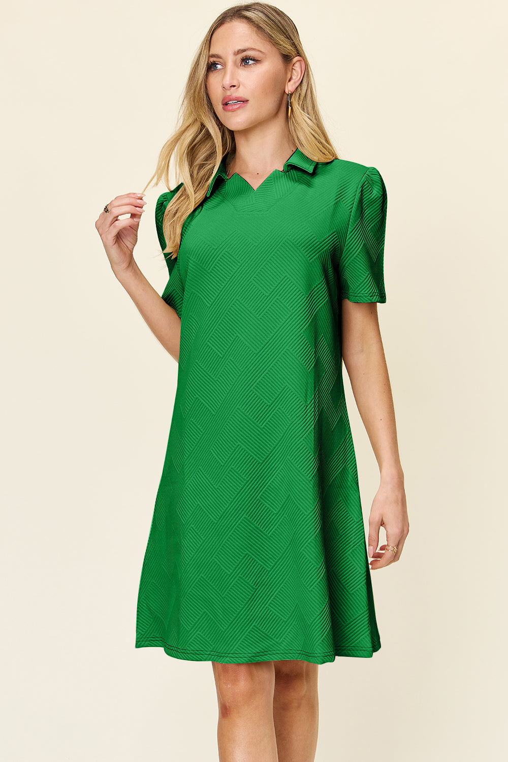 Preorder Full Size Texture Collared Neck Short Sleeve Dress