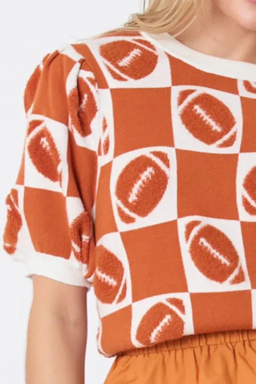 Preorder Football Round Neck Short Sleeve Sweater