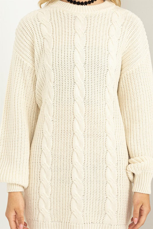 Carley Cable-Knit Ribbed Mini Sweater Dress